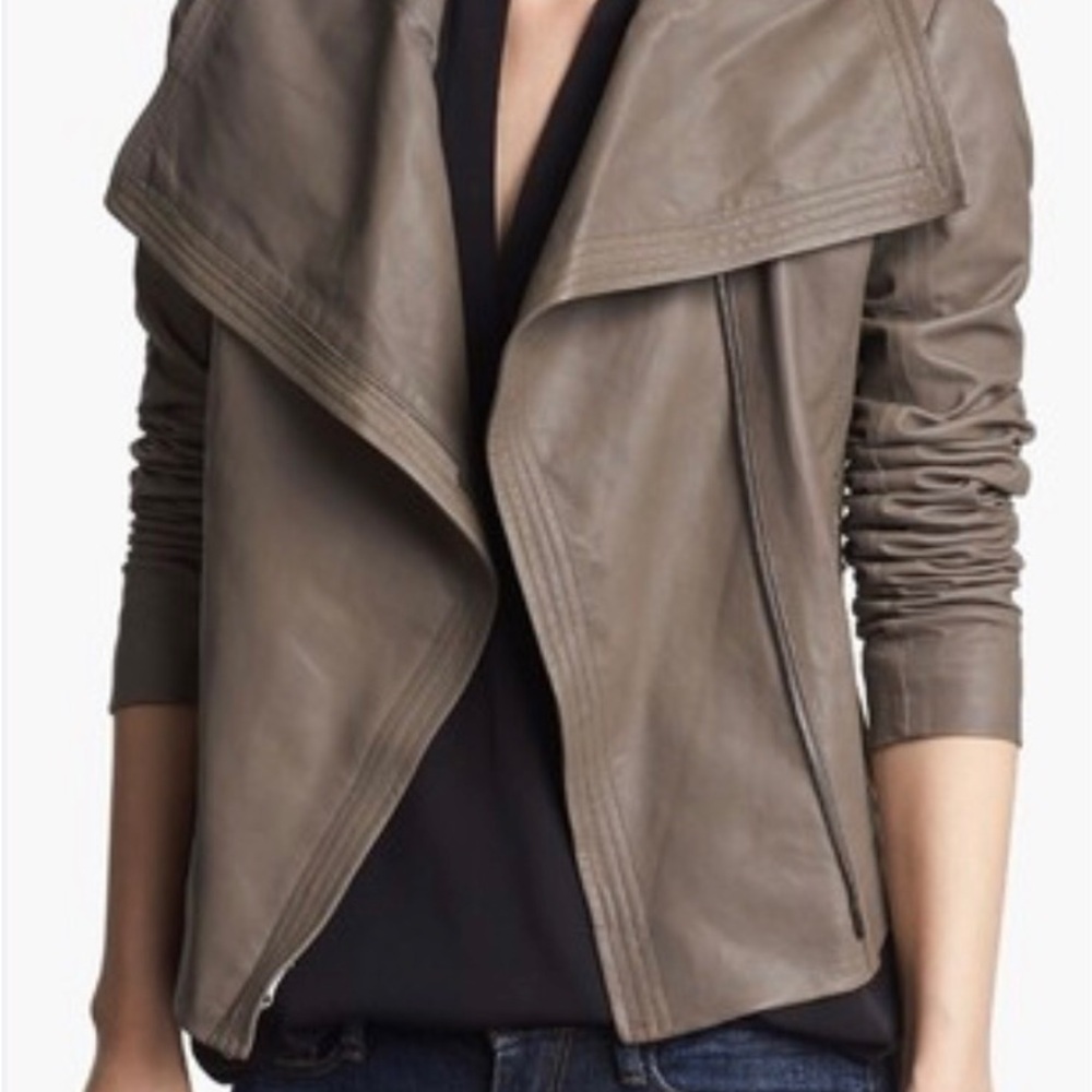 Vince Taupe Leather Draped Moto Jacket